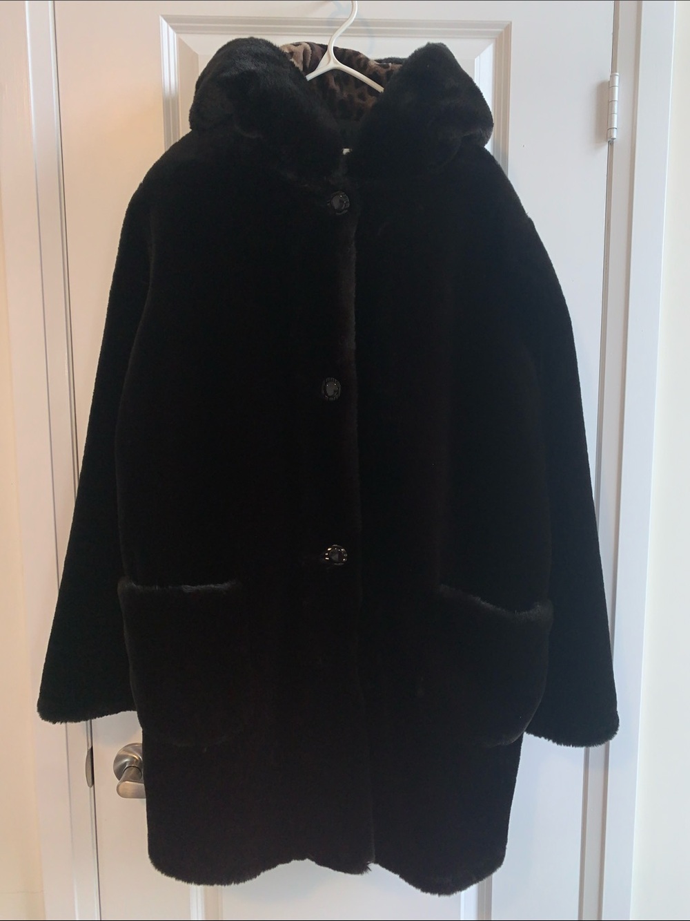 Vintage Women's Black Faux Fur Hooded Coat